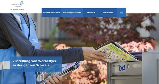 Post-Tochter Direct Mail Company macht Eigenwerbung mit «Werbung OK!»-Kleber für Prospekte-Einwurf...   (Screenshot DMC)