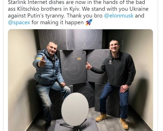 Auch die Klitschko-Brüder bedanken sich auf Twitter für das Internet über Starlink...