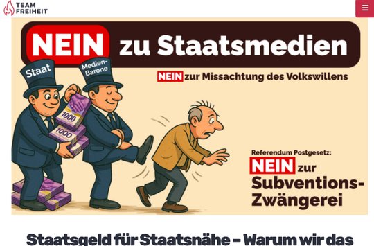 Das «Team Freiheit» hat das Sammelziel von 50’000 Unterschriften verpasst... (Bild: Screenshot Klein Report)