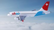 Farbliche Trennung des roten «ch» und des blauen «air» im Logo spielen auf die Schweizer Herkunft der Airline an