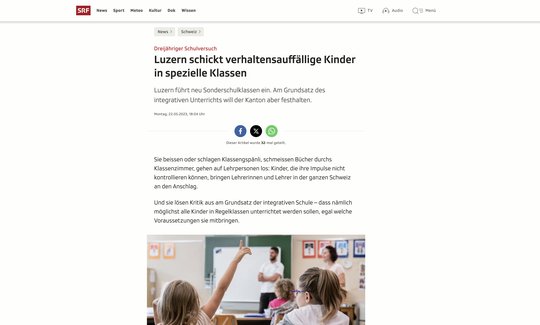 SRF muss selber zurück auf die Schulbank: «diskriminierend» und «falscher Eindruck über die thematisierten Kinder mit Sonderschulbedarf vermittelt»... (Screenshot SRF)