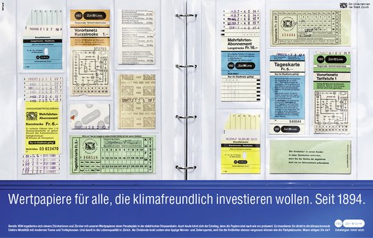 Historische VBZ-Tickets als Zeitreise hat Ruf Lanz zu einer doppelseitigen Anzeige montiert...              (Bild: Ruf Lanz)