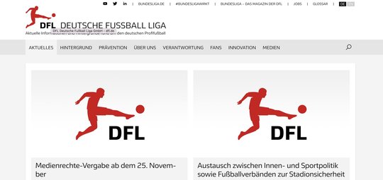 Die Deutsche Fussball Liga hat die Bundesligisten und die Zweitligisten am Freitag über den neuen Termin der Vergabe der Bundesliga-Medienrechte informiert… (Bild: Screenshot dfl.de)