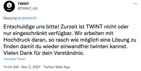 Twint-Apps von verschiedenen Banken waren von der technischen Panne betroffen, darunter jene von der UBS, Raffeisen und ZKB...