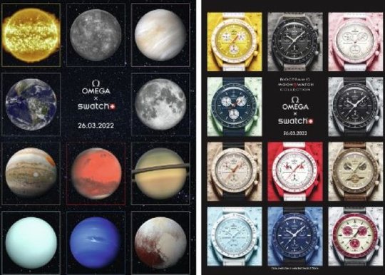 Teaser und Auflösung: die preisgekrönten Anzeigen für die MoonSwatch...           (Bild: Swatch)