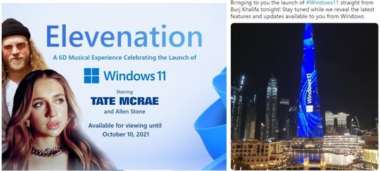 Ein Musical soll Stimmung für Windows 11 machen. In Dubai benützt Microsoft die Skyline als Projektionsfläche für unübersehbare Werbung...