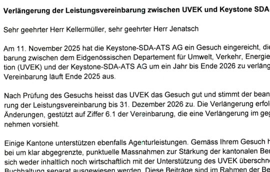 Bundesrat Albert Rösti verlangt in einem Brief, dass die Nachrichtenagentur die kantonalen Subventionen gegenüber dem Bund offenlegt... (Bild: Screenshot KR)