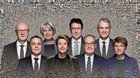 Die Bundesräte: Ignazio Cassis (FDP), Bundespräsidentin Karin Keller-Sutter (FDP), Vizepräsident Guy Parmelin (SVP), Viola Amherd (Die Mitte), Bundeskanzler Viktor Rossi (GLP), Elisabeth Baume-Schneider (SP) und Albert Rösti (SVP)... v.l.