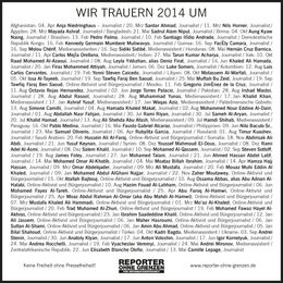 Traueranzeige für getötete Medienschaffende