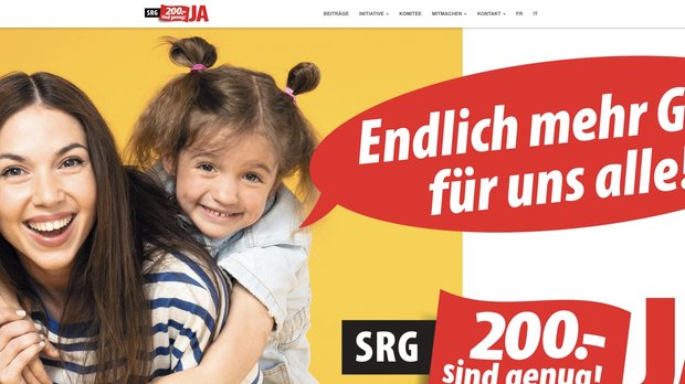 Eine der höchsten Medienabgaben weltweit, bei steigenden Lebenshaltungskosten: emotionale Kampagne der Befürworter angelaufen... (Bild: Screenshot/SGV)