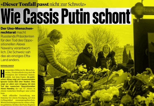 Der «SonntagsBlick» hat aufgedeckt: Bern ignoriert die Empfehlungen der Schweizer Vertretung beim UNO-Menschenrechtsrat und will Putin nicht beim Namen nennen... (Bild: zVg)