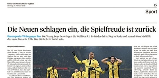 In der Montagsausgabe des «Thuner Tagblatt» gibt es nur Artikel über den Stadtberner Klub YB… (Bild: Screenshot Thuner Tagblatt)