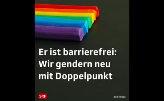 Zur Legitimierung des kreativen Einsatzes des Doppelpunkts führte SRF News niemand geringeres als die Gesellschaft für deutsche Sprache (GfdS) ins Feld. (Bild Screenshot)