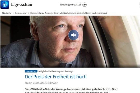 Assange auf freiem Fuss: Anders als viele andere Medien spricht die ARD-«Tagesschau» von einem bitteren Tag für die Pressefreiheit... (Bild: Screenshot)