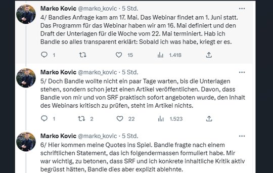 Marko Kovic kritisiert auf Twitter den Artikel aus der «SonntagsZeitung» und wirft dem Redaktor Rico Bandle Voreingenommenheit, also Bias vor...       (Bild: Twitter)