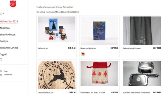 Auf dem Portal der Heilsarmee gibt es bereits diverse Artikel aus den Heilsarmee-Werkstätten online zu kaufen...   (Screenshot)