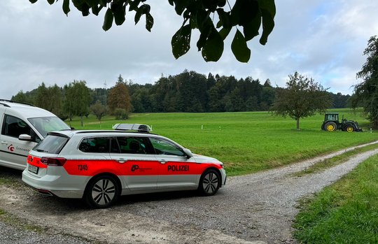 Verhältnisblödsinn im Dorfstreit: Die Polizei rückt am Donnerstagmorgen mit dem Streifenwagen an... (Bild: zVg)