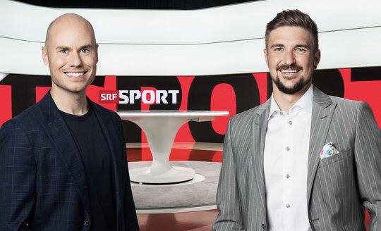 Jeff Baltermia (l.) ist seit 10 Jahren bei SRF, Mevion Heim kommt von «blue Sport» neu ins Team...       (Bild zVg)