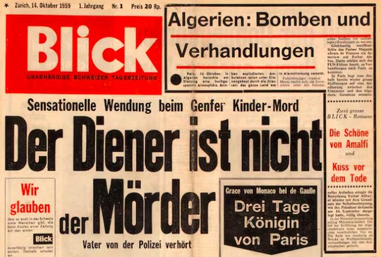 Crime sells: Schlagzeile auf der ersten «Blick»-Frontseite vom 14. Oktober 1959... (Bild: Screenshot blick.ch)