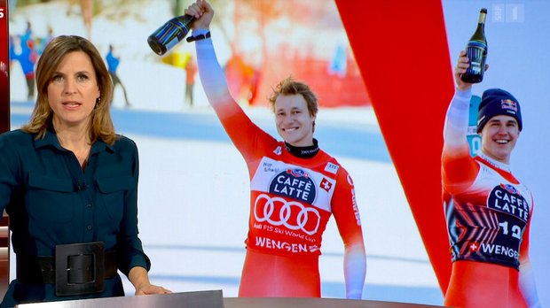 Die Lauberhorn-Abfahrt mit dem Schweizer Doppelsieg erreichte 965'000 Menschen auf SRF... (Bild: Screenshot SRF)