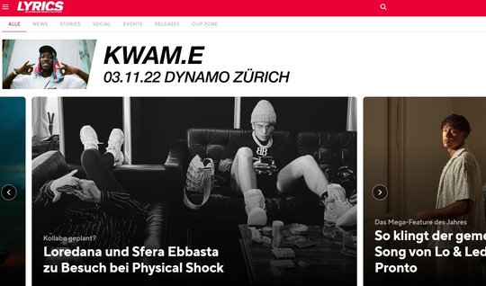 Seit acht Jahren ist das Lyrics Magazin ein zentraler Knotenpunkt im Herzen der Schweizer Urban Music-Szene...              (Screenshot Webseite)