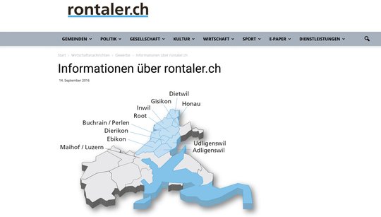 Die Gratiszeitung wird in neun Gemeinden des Rontals verteilt…     (Screenshot rontaler.ch)