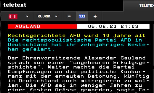 Korrigierte Schlagzeile: In der Redaktion gibt es die «interne Regelung», die AfD als «rechtspopulistisch» oder «rechtsgerichtet» zu bezeichnen. (Bild Screenshot Teletext)