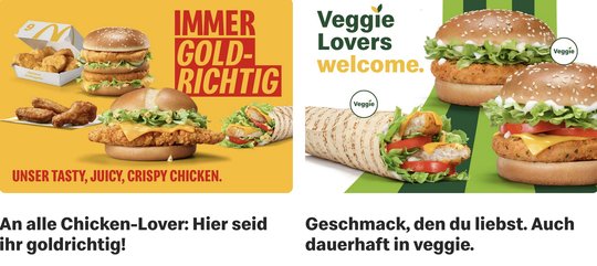 Aktuelle Produkte auf der Website von McDonalds's Deutschland. Das angemahnte «Greenwashing» wurde nach der Eingabe der Klage geändert... (Bild: Screens./McDonald's)