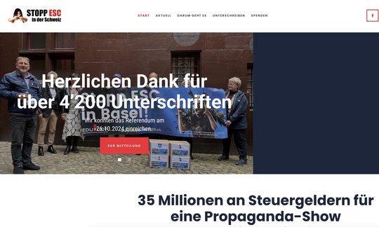 Macht mobil mit eigener Webseite «Stopp ESC in der Schweiz»: Eidgenössisch-Demokratische Union (EDU)…    (Screenshot EDU)