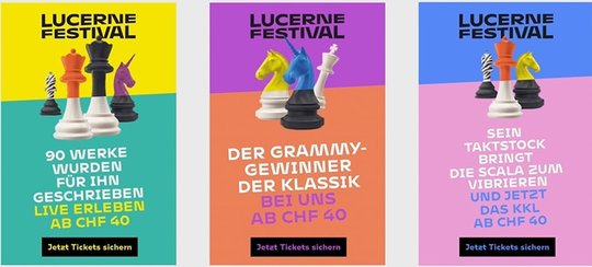 Statt die Namen der Künstlerinnen und Künstler werden interessante Fakten rund um die Musizierenden und Musikstücke beworben...            (Bild: Jung von Matt) 