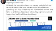 Bisher kamen die Hälfte der Spenden für die Bill & Melinada Gates Foundation von Warren Buffett. Das will Bill Gates nun ändern...          (Screenshot Twitter)