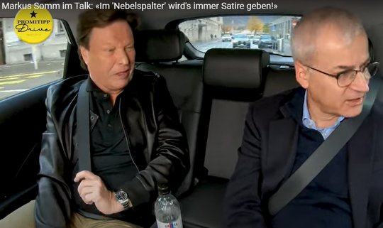 Im freundlichen Dauerbeschuss: Markus Somm verrät mehr, als er will…(Bild: Screenshot «Promitipp Drive»)