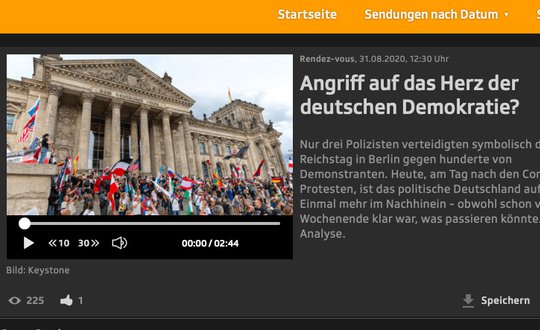 «Verzehrtes Bild von Corona-Demonstranten»: Diesen Vorwurf musste sich die «Rendez vous»-Sendung vom 31. August 2020 gefallen lassen.