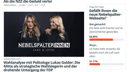 Das neue Layout gefällt noch nicht allen...         (Bild: Screenshot Nebelspalter)