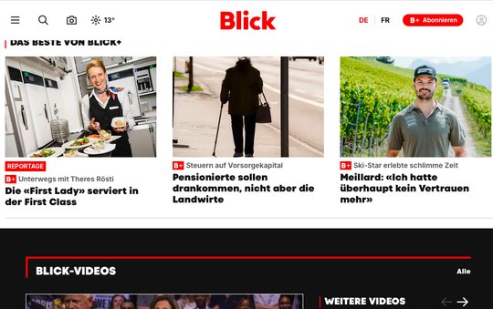 Auch Storys, für die man eigentlich bezahlen muss, sind beim «Tagesanzeiger» und beim «Blick» derzeit frei zugänglich... (Bild: Screenshot Klein Report)