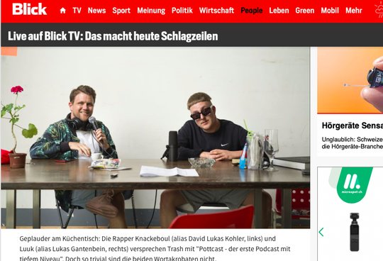 SDA-Reportage über den «Pottcast» der Rapper Knackeboul und Luuk: «Mit finanzieller Unterstützung aus dem Kredit ‚Verständigungsmassnahmen‘ des Bundesamtes für Kultur zustande gekommen»...