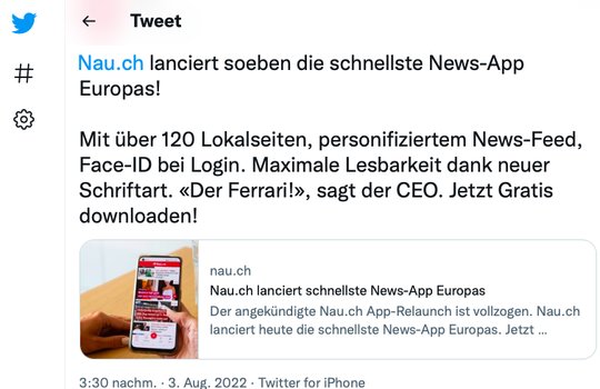 Grosse Worte in eigener Sache: Nau.ch dringt vor ins Revier der Lokalpresse. (Bild Screenshot)