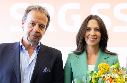 Gilles Marchand und Nachfolgerin Susanne Wille bei der Stabübergabe Anfang November... (Bild: © SRG)
