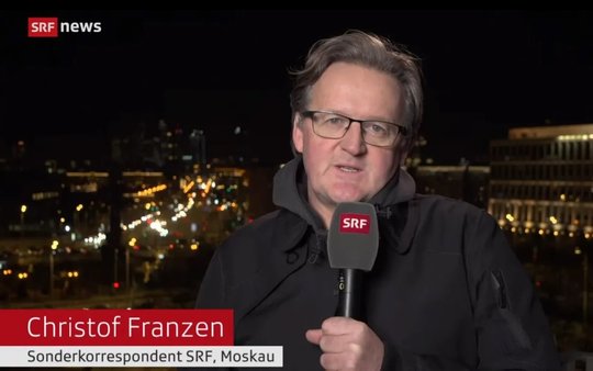 Christof Franzen bei seiner letzten Sendung aus Russland...             (Screenshot © SRF)