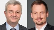 Sie geben sich bei der «NZZ am Sonntag» die Türklinke in die Hand: Luzi Bernet (l.) tritt wegen Meinungsdifferenzen ab, Jonas Projer tritt als digitaler Erneuerer an. (Bilder zVg)