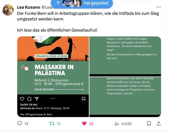 Tweet-von-Lea-Kusano-zu-Funke-Aufruf-zu-Palastina-wie-der-Klein-Report-berichtet