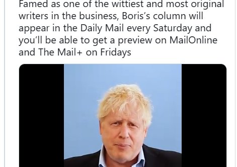 Boris Johnson arbeitet neu für die Boulevardzeitung. Die dafür notwendige Bewilligung für Ex-Politiker hat er allerdings nicht eingeholt...           (Bild: Twitter)