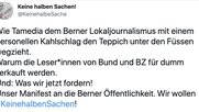 Der Protestaccount der Berner Redaktionen, @KeinehalbeSache, hat schon nach wenigen Stunden 200 Follower gesammelt... (Bild: Screenshot Twitter)