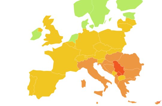 Wirklich «gut» ist die Lage der Medien nur in den skandinavischen Ländern, in Irland und den Niederlanden... (Bild: Screenshot RSF)