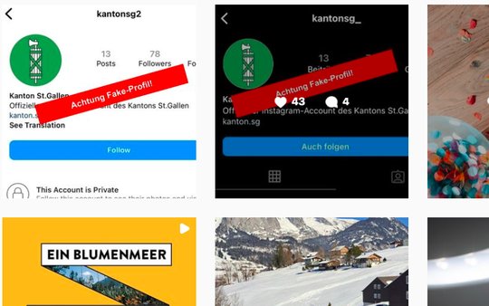 «Die Betrügerkonten haben nur wenige Follower und wenige Beiträge», warnt die St.Galler Staatskanzlei. (Bild Screenshot Instagram)