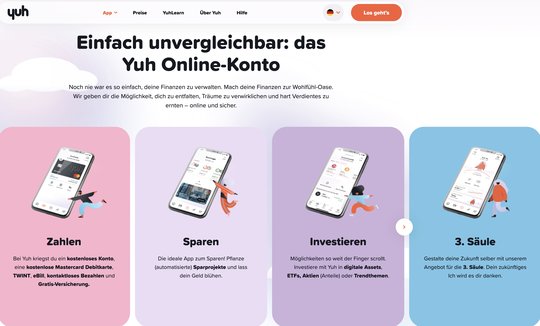 Die Finanz-APP Yuh und Swissquote betreuten Ende letzten Jahres 1,2 Millionen Kundenkonten...   (Bild: Yuh/Screenshot)