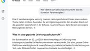 Der Chatbot von Google gibt sich diplomatisch: «Eine KI kann keine eigene Meinung zu einem Leistungsschutzrecht haben»... (Bild: Screenshot Klein Report)