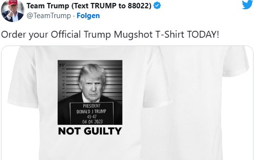 Das Foto auf dem T-Shirt wurde mit Künstlicher Intelligenz geschossen...    (Bild: Trump Kampagne Twitter)