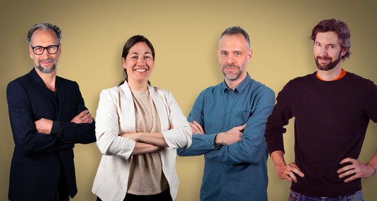 Von Links: Jan Imberi (Head of Creation), Eloisa Avila, Stephan Frick und Christoph Runne (Creation Teamleaders) (Bild: Habegger AG) 