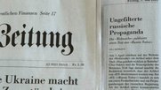 Nach der «Frankfurter Allgemeine Zeitung» berichtete die «Neue Zürcher Zeitung» vier Wochen später über die «ungefilterte russische Propaganda» der «Weltwoche»... (Bild: Screenshot NZZ)